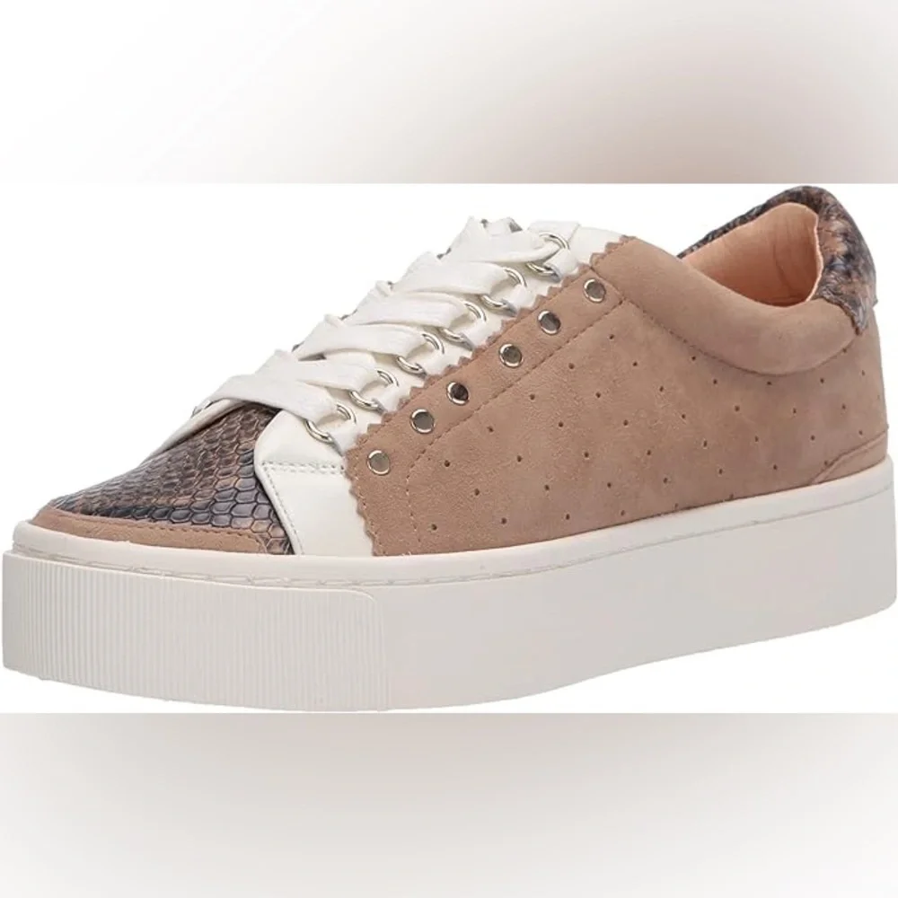 Joie Handan Camel Tan Suede Snakeskin Toe Platform Sneaker Sz 39